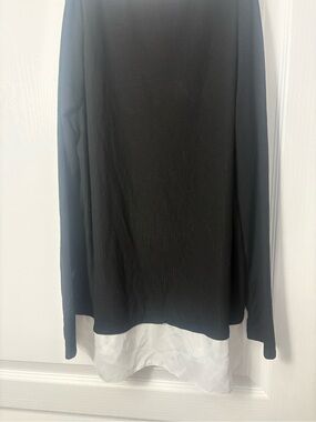 Black Long-Sleeve Tee with White Layered Hem